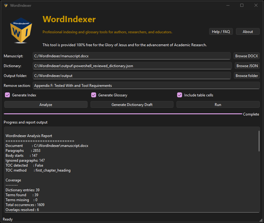 WordIndexer analysis report