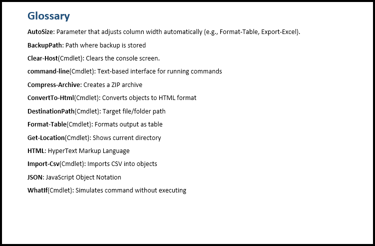 Generated Word glossary