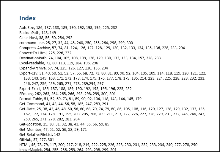 Generated Word index