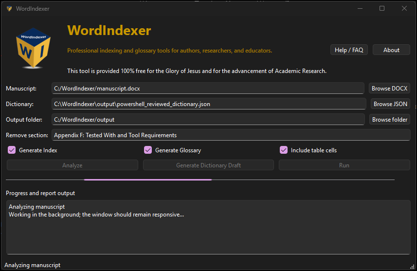 WordIndexer main application window