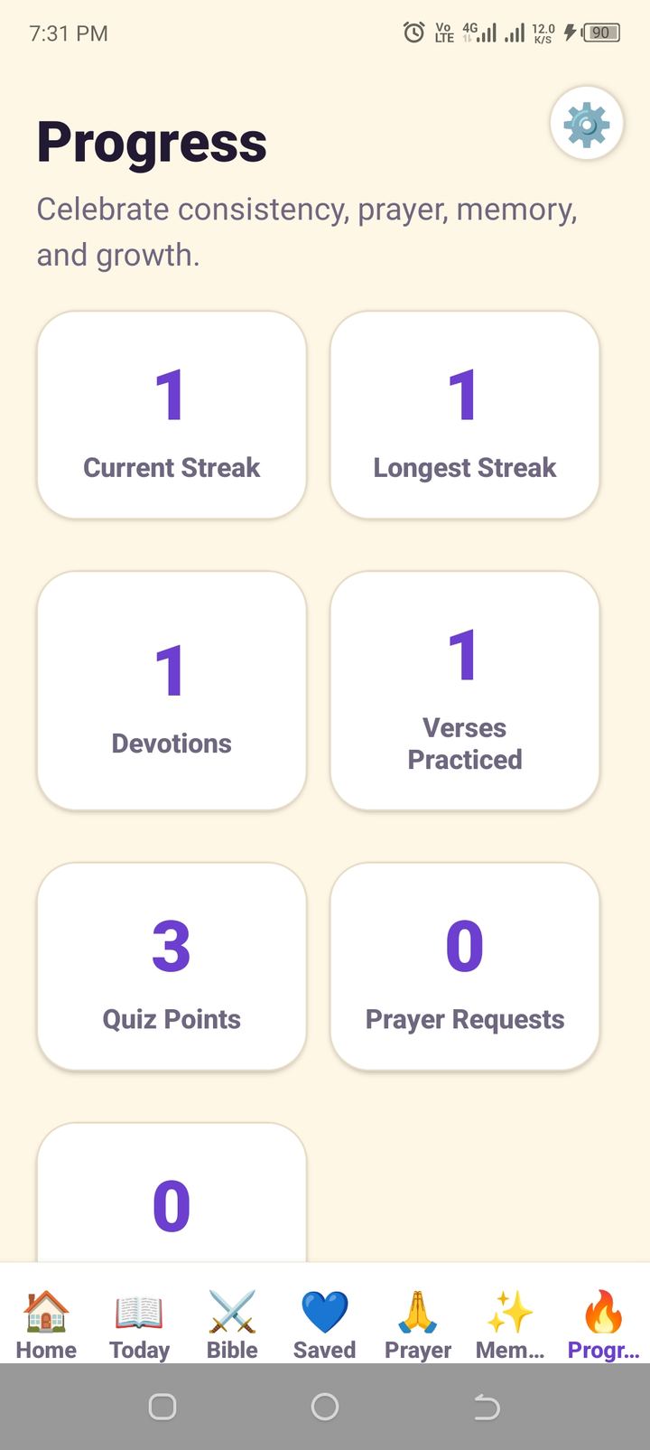 Progress screen